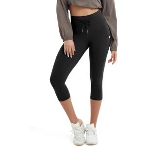 imageODODOS Womens Drawstring Tie Daily Capri Leggings 19quot Inseam High Waist Workout Cropped Yoga PantsBlack