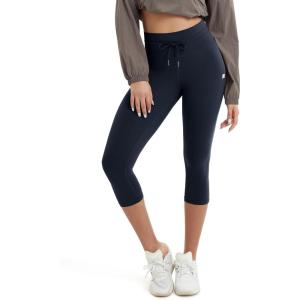 imageODODOS Womens Drawstring Tie Daily Capri Leggings 19quot Inseam High Waist Workout Cropped Yoga PantsDeep Navy