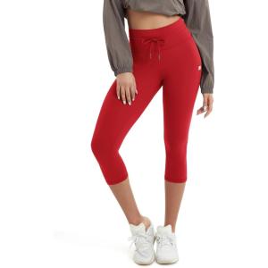 imageODODOS Womens Drawstring Tie Daily Capri Leggings 19quot Inseam High Waist Workout Cropped Yoga PantsRed