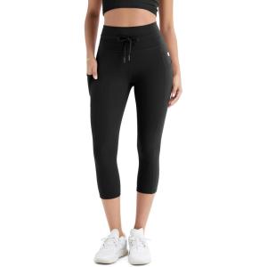 imageODODOS Womens Drawstring Tie Daily Capri Leggings with Pockets 19quot Inseam High Waist Workout Cropped Yoga PantsBlack