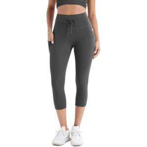 imageODODOS Womens Drawstring Tie Daily Capri Leggings with Pockets 19quot Inseam High Waist Workout Cropped Yoga PantsCharcoal
