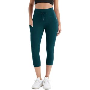 imageODODOS Womens Drawstring Tie Daily Capri Leggings with Pockets 19quot Inseam High Waist Workout Cropped Yoga PantsForest Teal