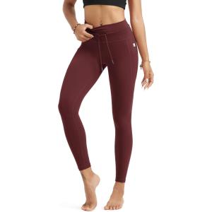 imageODODOS Womens Drawstring Tie Daily Pocket Leggings 25quot  28quot High Waist Workout Yoga PantsBurgundy
