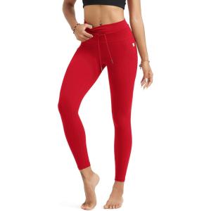 imageODODOS Womens Drawstring Tie Daily Pocket Leggings 25quot  28quot High Waist Workout Yoga PantsRed