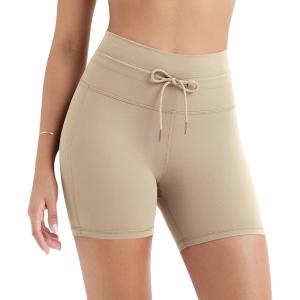 imageODODOS Womens Drawstring Tie Daily Shorts 5quot Inseam High Waist Workout Yoga Biker ShortsBeige