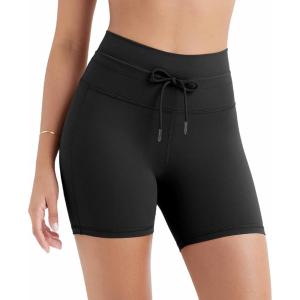 imageODODOS Womens Drawstring Tie Daily Shorts 5quot Inseam High Waist Workout Yoga Biker ShortsBlack