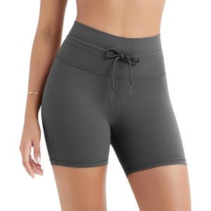 imageODODOS Womens Drawstring Tie Daily Shorts 5quot Inseam High Waist Workout Yoga Biker ShortsCharcoal