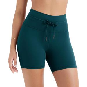 imageODODOS Womens Drawstring Tie Daily Shorts 5quot Inseam High Waist Workout Yoga Biker ShortsForest Teal