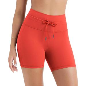imageODODOS Womens Drawstring Tie Daily Shorts 5quot Inseam High Waist Workout Yoga Biker ShortsOrange Red
