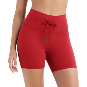 imageODODOS Womens Drawstring Tie Daily Shorts 5quot Inseam High Waist Workout Yoga Biker ShortsRed