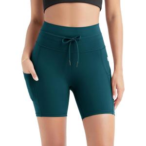 imageODODOS Womens Drawstring Tie Daily Shorts with Pockets 6quot Inseam High Waist Workout Yoga Biker ShortsForest Teal