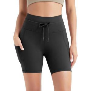 imageODODOS Womens Drawstring Tie Daily Shorts with Pockets 6quot Inseam High Waist Workout Yoga Biker ShortsOnyx Black