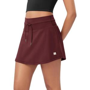 imageODODOS Womens Drawstring Tie Daily Skirts Builtin Shorts Athletic Golf Tennis Skorts with Ball PocketBurgundy