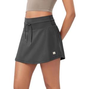 imageODODOS Womens Drawstring Tie Daily Skirts Builtin Shorts Athletic Golf Tennis Skorts with Ball PocketCharcoal