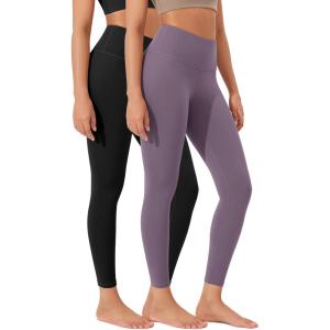imageODODOS Womens High Waist Workout Leggings 2Pack Tummy Control Yoga Pants  25quot  28quot Inseam ODLEX FabricSquat ProofBlackash Violet