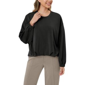 imageODODOS Womens Modal Soft Bubble Hem Sweatshirts Long Sleeve Oversized Top Crew Neck Casual PulloverBlack