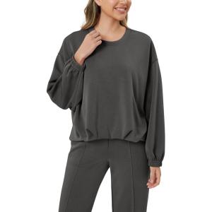 imageODODOS Womens Modal Soft Bubble Hem Sweatshirts Long Sleeve Oversized Top Crew Neck Casual PulloverCharcoal