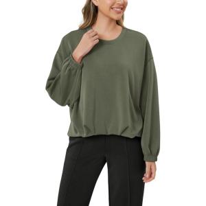 imageODODOS Womens Modal Soft Bubble Hem Sweatshirts Long Sleeve Oversized Top Crew Neck Casual PulloverDark Sage