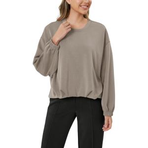 imageODODOS Womens Modal Soft Bubble Hem Sweatshirts Long Sleeve Oversized Top Crew Neck Casual PulloverKhaki