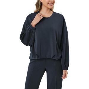 imageODODOS Womens Modal Soft Bubble Hem Sweatshirts Long Sleeve Oversized Top Crew Neck Casual PulloverNavy
