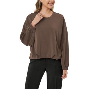 imageODODOS Womens Modal Soft Bubble Hem Sweatshirts Long Sleeve Oversized Top Crew Neck Casual PulloverNutria