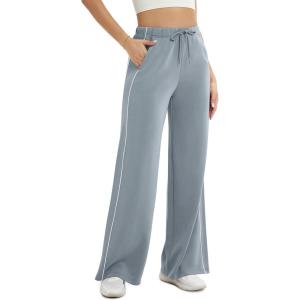 imageODODOS Womens Modal Soft Extra Wide Leg Pants with Pockets Drawstring High Waist PullOn Casual PantsPiping Grey Blue