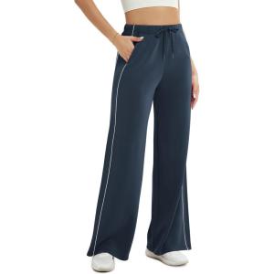 imageODODOS Womens Modal Soft Extra Wide Leg Pants with Pockets Drawstring High Waist PullOn Casual PantsPiping Navy