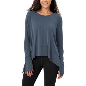 imageODODOS Womens Modal Soft Long Sleeve Tee with Thumb Hole Athletic Gym Workout Tops Yoga ShirtsDark Bluewashed