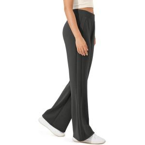 imageODODOS Womens Modal Soft Mini Flared Pants with Pockets High Waist PullOn Casual Lounge Pants2931quot InseamClassic Black