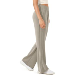 imageODODOS Womens Modal Soft Mini Flared Pants with Pockets High Waist PullOn Casual Lounge Pants2931quot InseamKhaki Beige