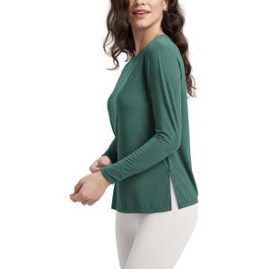 imageODODOS Womens PeachSoft Boat Neck Long Sleeve Shirt Side Slit Relaxed Fit Casual Top for Yoga ampamp LoungeDark Green