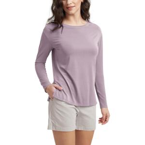 imageODODOS Womens PeachSoft Boat Neck Long Sleeve Shirt Side Slit Relaxed Fit Casual Top for Yoga ampamp LoungeLavender