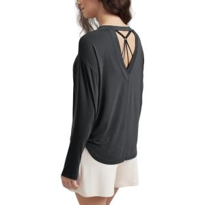 imageODODOS Womens PeachSoft HollowBack Long Sleeve Shirt with Thumb Holes Yoga ampamp Lounge TopBlack