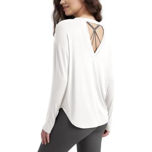 imageODODOS Womens PeachSoft HollowBack Long Sleeve Shirt with Thumb Holes Yoga ampamp Lounge TopMilk White