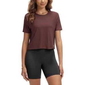 imageODODOS Womens Performance Cropped Tee Ultra Soft Stratum Tech Short Sleeve Relaxed Top Crew Neck TShirtsJava Heather