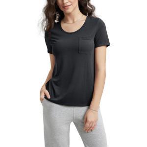 imageODODOS Womens Short Sleeve Pocket Tee Shirts PeachSoft Relaxed Fit Casual Lounge Yoga TopsBlack