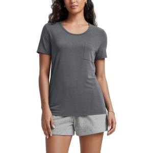 imageODODOS Womens Short Sleeve Pocket Tee Shirts PeachSoft Relaxed Fit Casual Lounge Yoga TopsCharcoal