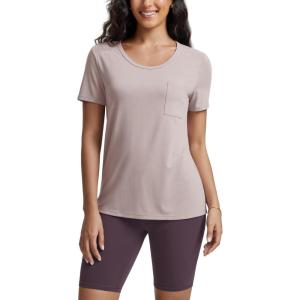 imageODODOS Womens Short Sleeve Pocket Tee Shirts PeachSoft Relaxed Fit Casual Lounge Yoga TopsDusty Pink