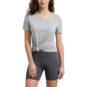 imageODODOS Womens Short Sleeve Pocket Tee Shirts PeachSoft Relaxed Fit Casual Lounge Yoga TopsHeather Grey