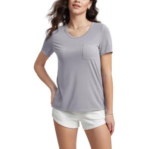 imageODODOS Womens Short Sleeve Pocket Tee Shirts PeachSoft Relaxed Fit Casual Lounge Yoga TopsLight Gray