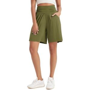 imageODODOS Womens Wide Leg Lounge Shorts with Pockets Lightweight Soft Relaxed Casual Pajama Bottom8quot 10quot InseamArmy
