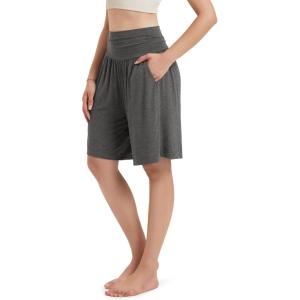 imageODODOS Womens Wide Leg Lounge Shorts with Pockets Lightweight Soft Relaxed Casual Pajama Bottom8quot 10quot InseamCharcoal Heather