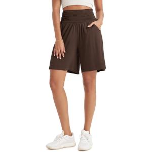 imageODODOS Womens Wide Leg Lounge Shorts with Pockets Lightweight Soft Relaxed Casual Pajama Bottom8quot 10quot InseamChocolate