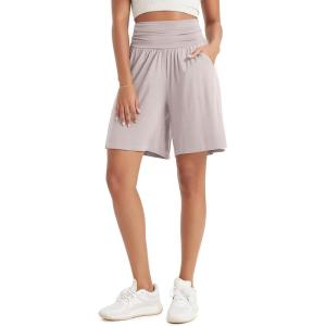 imageODODOS Womens Wide Leg Lounge Shorts with Pockets Lightweight Soft Relaxed Casual Pajama Bottom8quot 10quot InseamLight Beige