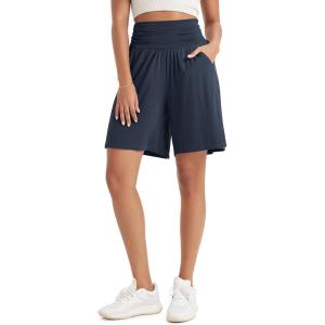 imageODODOS Womens Wide Leg Lounge Shorts with Pockets Lightweight Soft Relaxed Casual Pajama Bottom8quot 10quot InseamMidnight