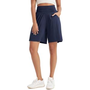 imageODODOS Womens Wide Leg Lounge Shorts with Pockets Lightweight Soft Relaxed Casual Pajama Bottom8quot 10quot InseamNavy