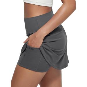 imageODODOS Womenss High Waist Tennis Skirts Cloud Feeling Builtin Shorts Athletic Golf Casual Skorts with PocketsCharcoal