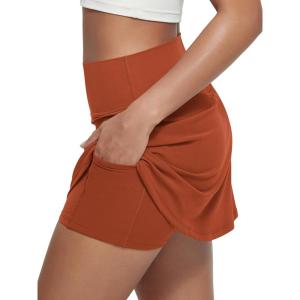 imageODODOS Womenss High Waist Tennis Skirts Cloud Feeling Builtin Shorts Athletic Golf Casual Skorts with PocketsOrange Rust