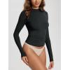 imageODODOS Womens Double Layer Mock Neck Long Sleeve TShirts UltraSoft Lightweight Basic Tee Slim Fit TopBlack
