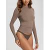 imageODODOS Womens Double Layer Mock Neck Long Sleeve TShirts UltraSoft Lightweight Basic Tee Slim Fit TopChocolate Malt